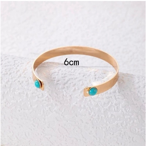 Gold + Turquoise Cuff Fashion Bracelet, Adjustable - Picture 2 of 12